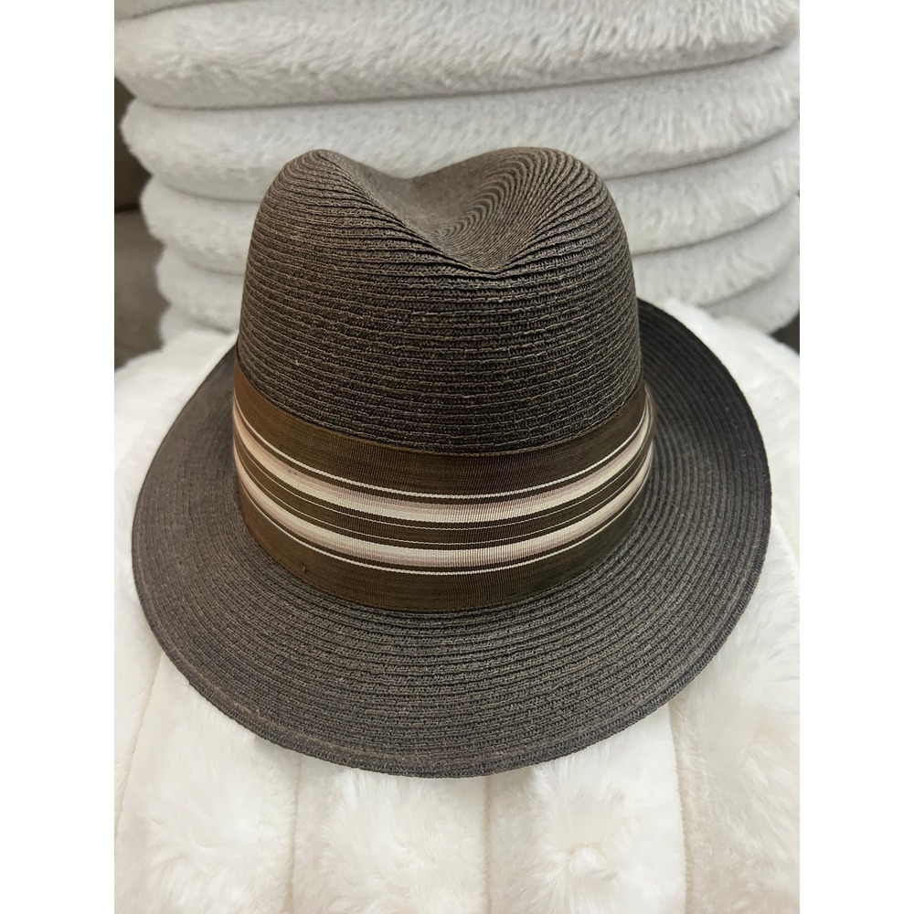 Bonar-Phelps Milan Straw Fedora Mens 7 1/4 Brown Excellent Vintage Striped Band